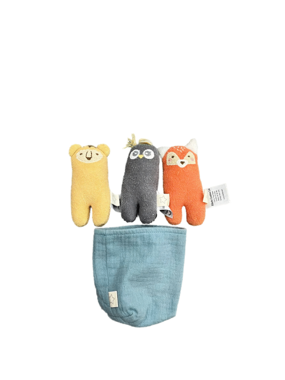 Bộ đồ chơi vải cảm giác 3 con thú + túi vải cất giữ Albetta