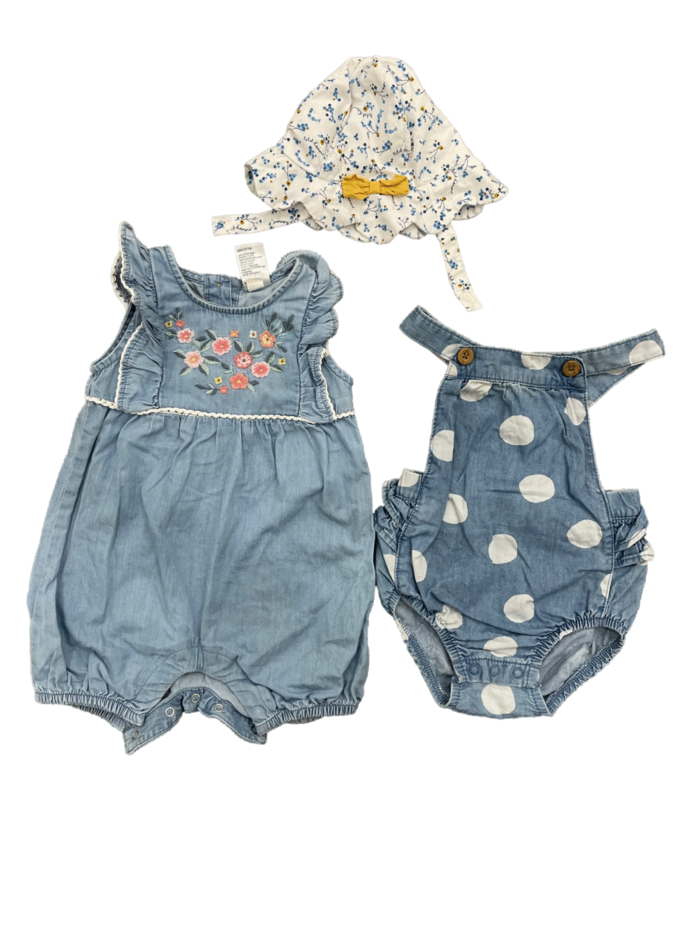 Set 2 bodysuits cọc tay cho bé kèm nón 3-6M Mothercare