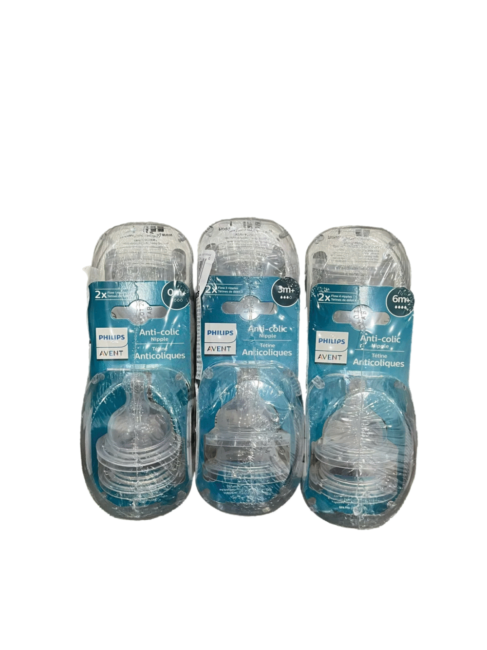 Set 3 núm ty bình sữa tăng size thay thế Philips Avent Anti colic size 0/3/6m+ (1 set 4 núm tổng 12 núm)