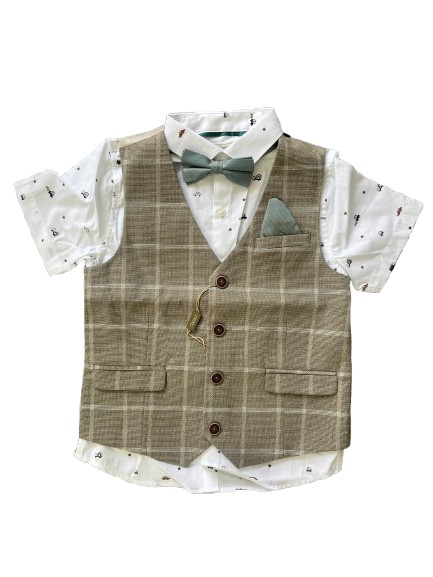 Áo sơ mi gile Next baby bé trai màu trắng xám kèm nơ (5 đến 6 tuổi) Next baby
