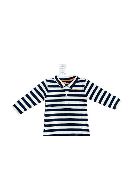 Áo thun polo cá xấu dài tay bé trai Next baby trắng sọc xanh (12 đến 18 tháng) Next baby