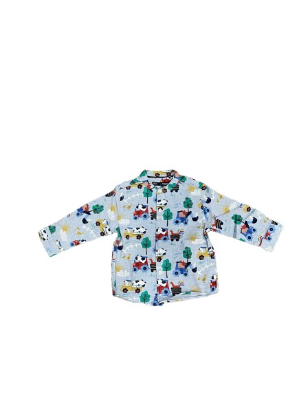 Áo sơ mi dài tay bé trai Next baby màu xanh nhiều hoạ tiết (12 đến 18 tháng) Next baby