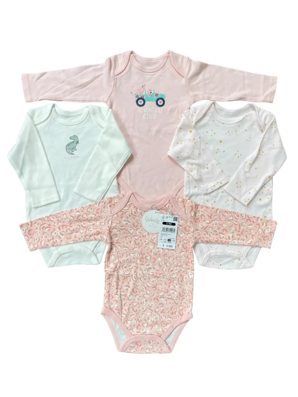 Set 4 bodysuit dài tay cho bé 6 đến 9 tháng
