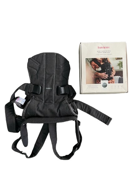 Địu Baby bjorn one cotton mix màu denim grey x cotton grey (còn box) 0-4 tuổi