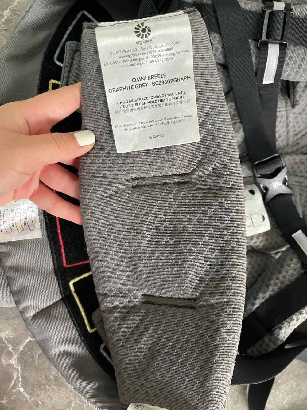Địu Ergo baby Omni Breeze màu xám đậm (còn box) - Ảnh 11