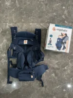 Địu Ergo baby Omni 360 cool air mesh xanh navy sọc hồng (còn box) tặng kèm yếm địu - Ảnh 2