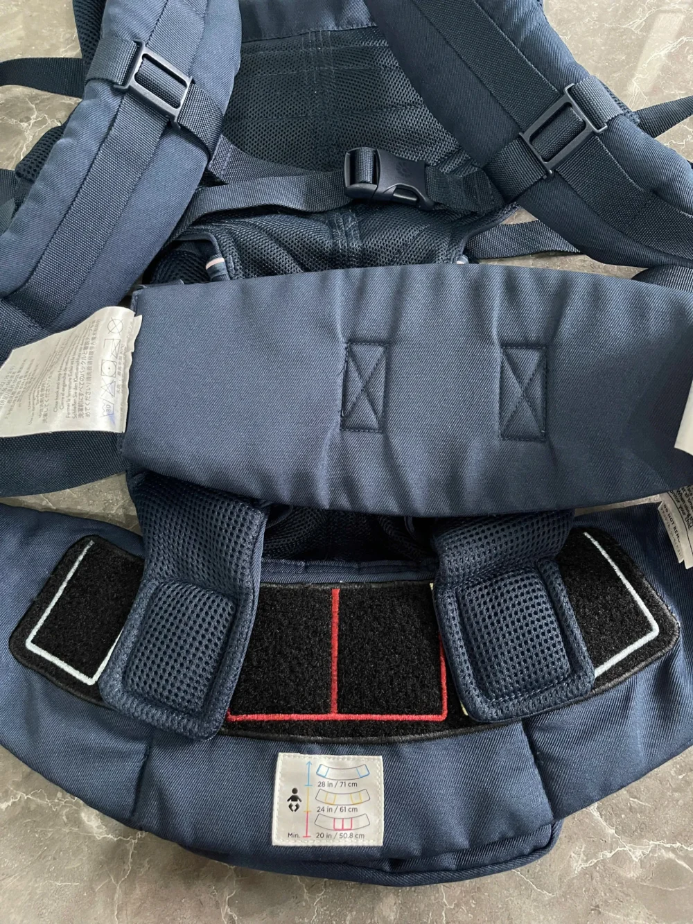 Địu Ergo baby Omni 360 cool air mesh xanh navy sọc hồng (còn box) tặng kèm yếm địu - Ảnh 8
