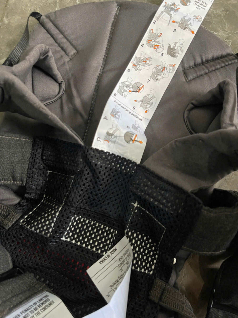 Địu Baby bjorn one cotton mix màu denim grey x cotton grey (còn box) 0-4 tuổi - Ảnh 11