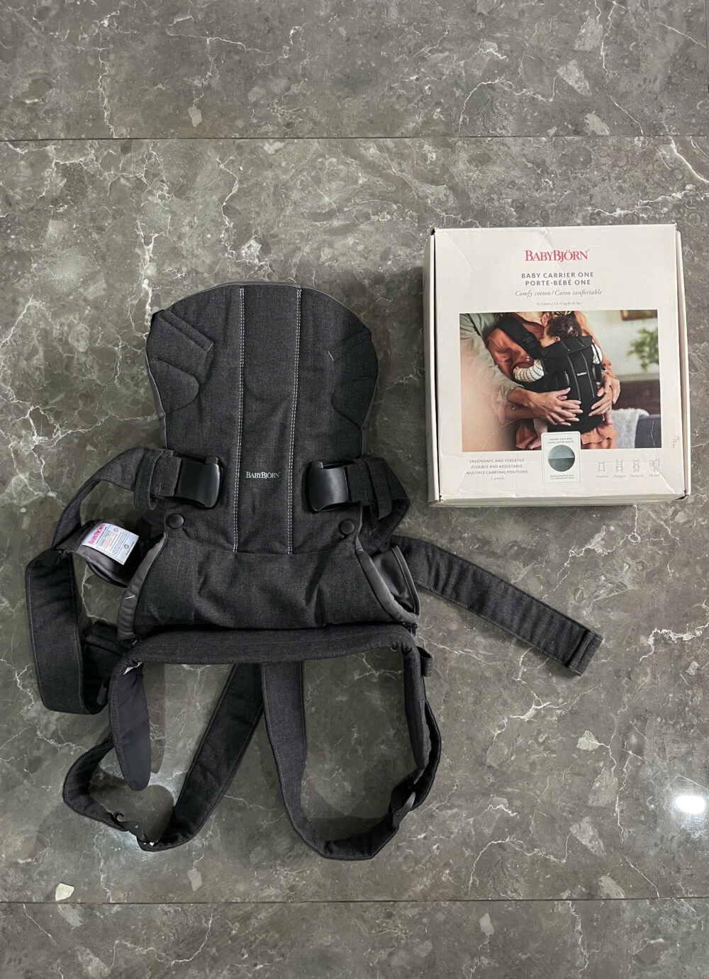 Địu Baby bjorn one cotton mix màu denim grey x cotton grey (còn box) 0-4 tuổi - Ảnh 14