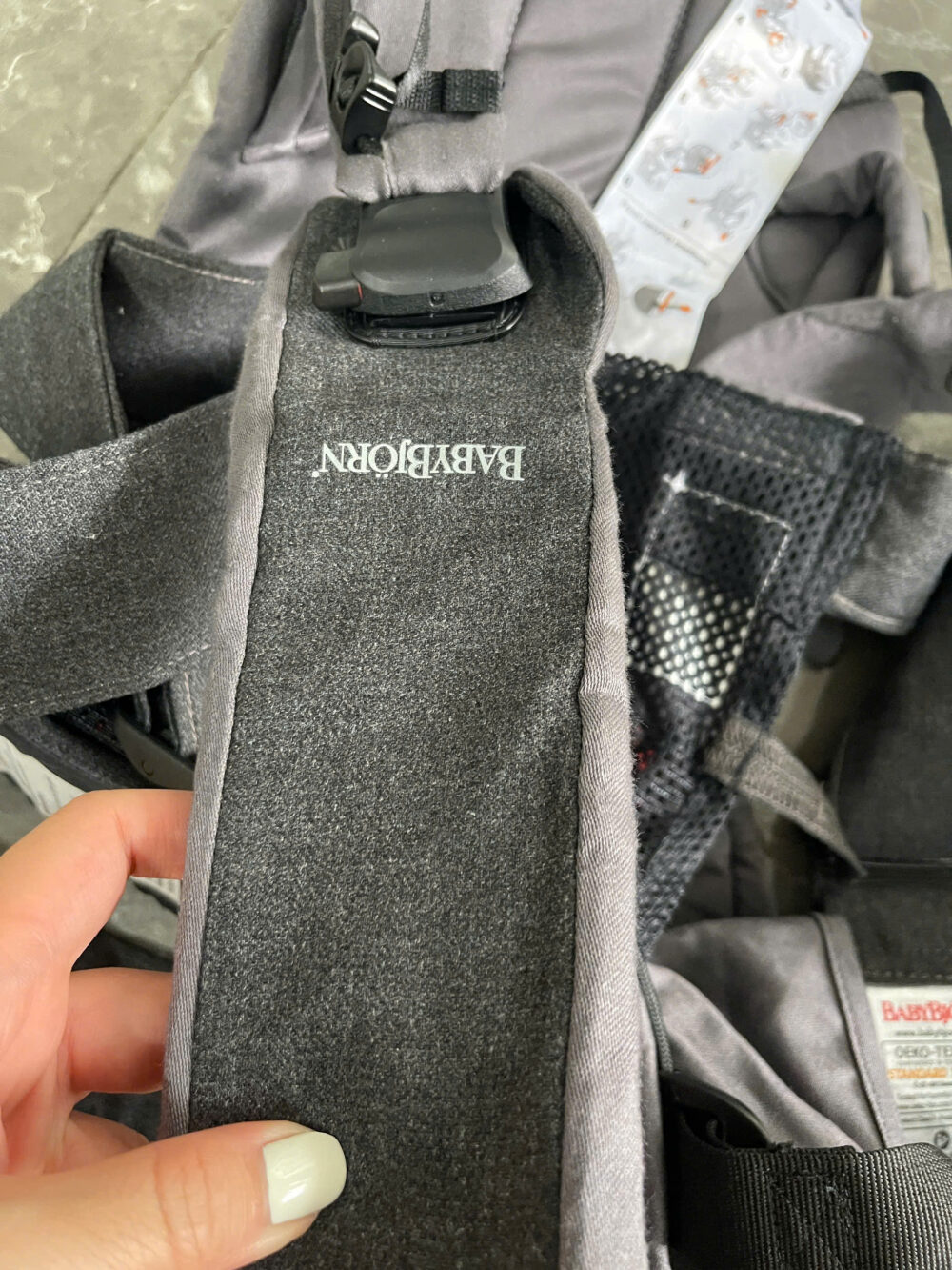 Địu Baby bjorn one cotton mix màu denim grey x cotton grey (còn box) 0-4 tuổi - Ảnh 20