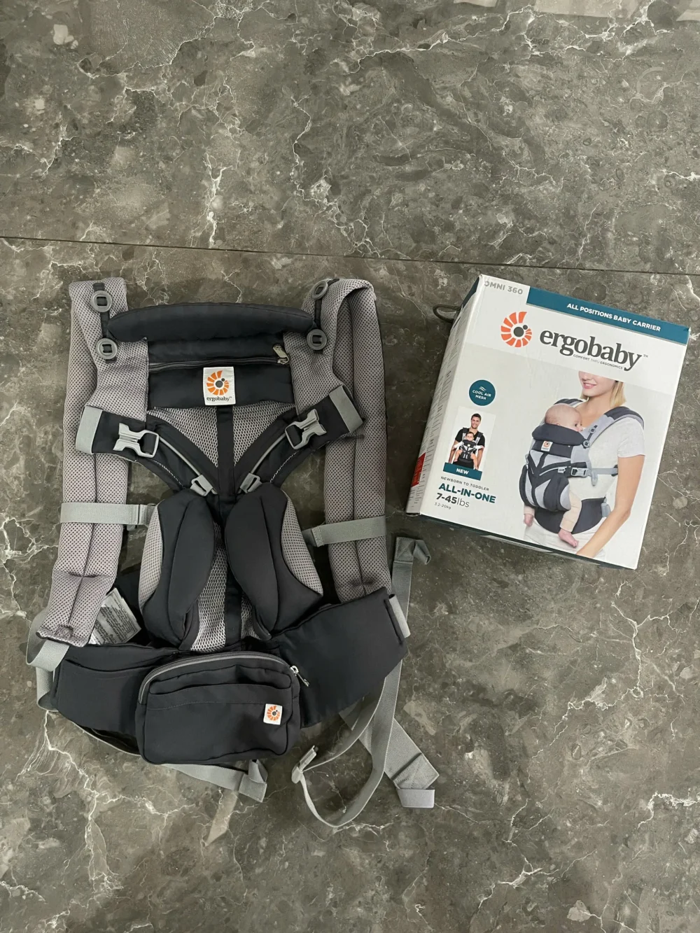 Địu Ergo baby Omni 360 cool air mesh màu xám phối (còn box) - Ảnh 24