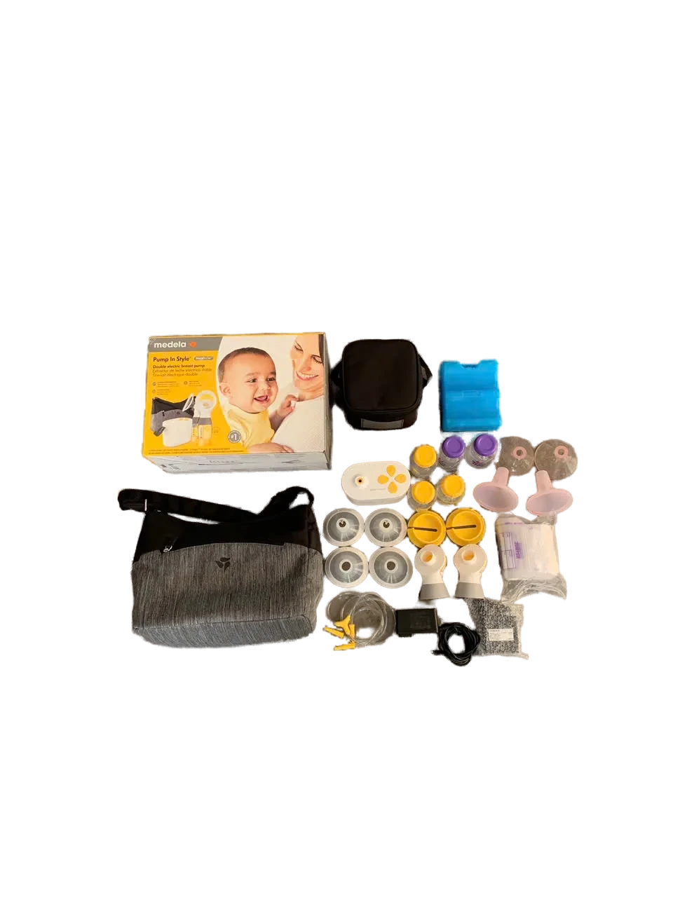 Bộ máy hút sữa điện đôi Medela pump in style max flow bản đầy đủ (kèm phễu silicone Mamachoice & mini pum, tặng kèm túi trữ sữa và bình trữ sữa)
