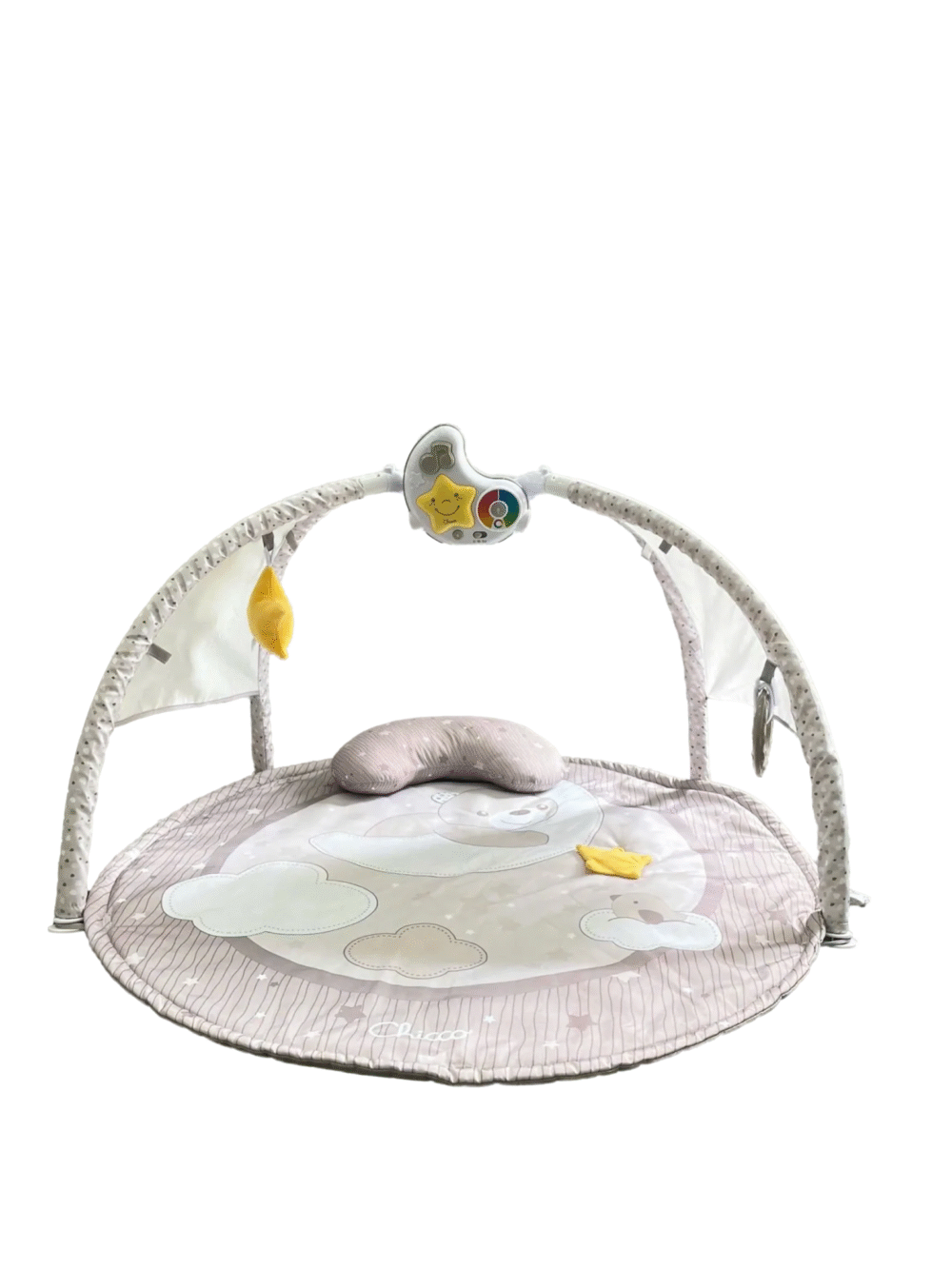 Thảm chơi phát nhạc và gối tập tummy time Chicco màu xám be
