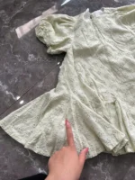 Váy đầm bé gái tay phồng xanh pastel thêu hoa nhí Hebechicc (váy 2 lớp) 3-4 tuổi - Ảnh 8