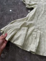 Váy đầm bé gái tay phồng xanh pastel thêu hoa nhí Hebechicc (váy 2 lớp) 3-4 tuổi - Ảnh 3