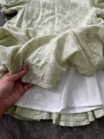 Váy đầm bé gái tay phồng xanh pastel thêu hoa nhí Hebechicc (váy 2 lớp) 3-4 tuổi - Ảnh 4