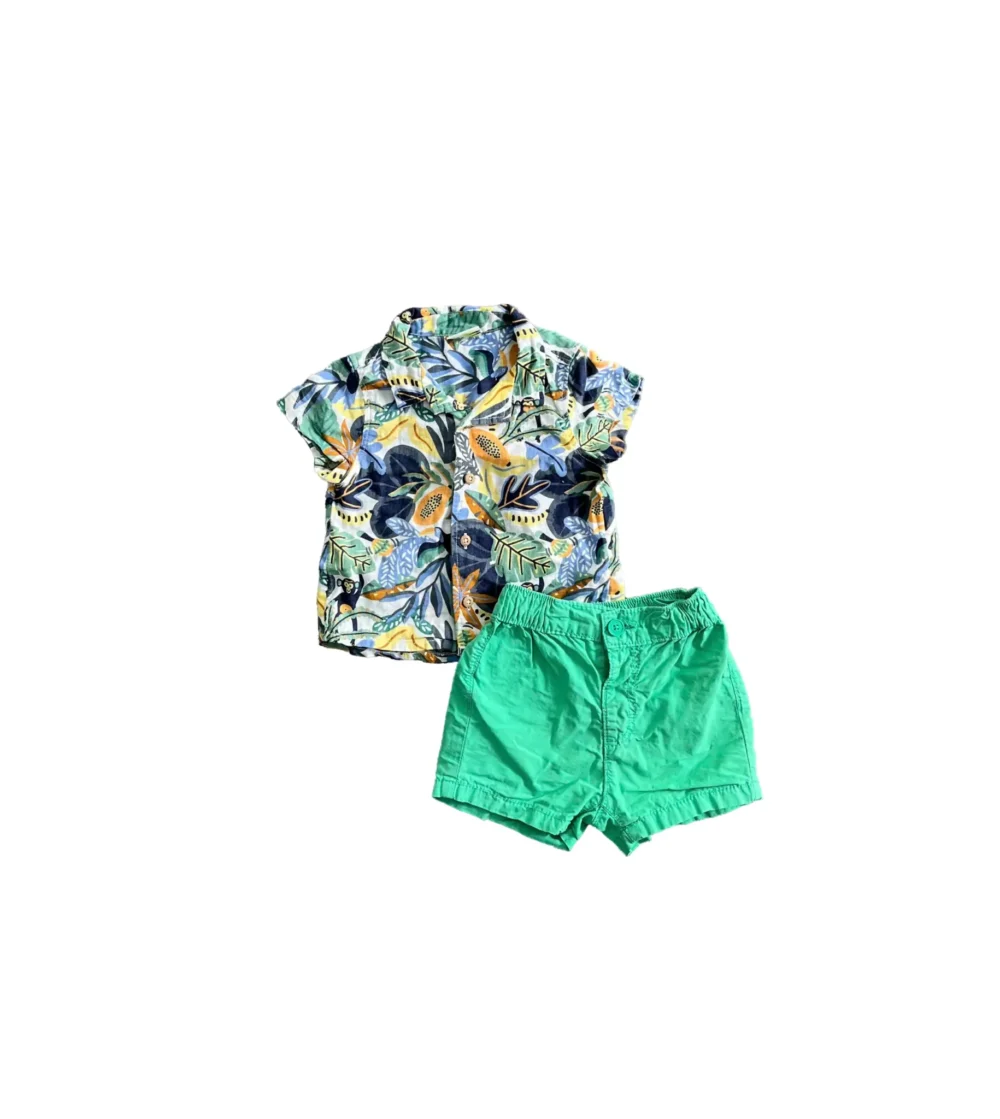 Set bộ đồ hoa mùa hè Áo sơ mi và quần đùi bé trai Tape à l'Oeil (3 đến 6 tháng) - Ảnh 1