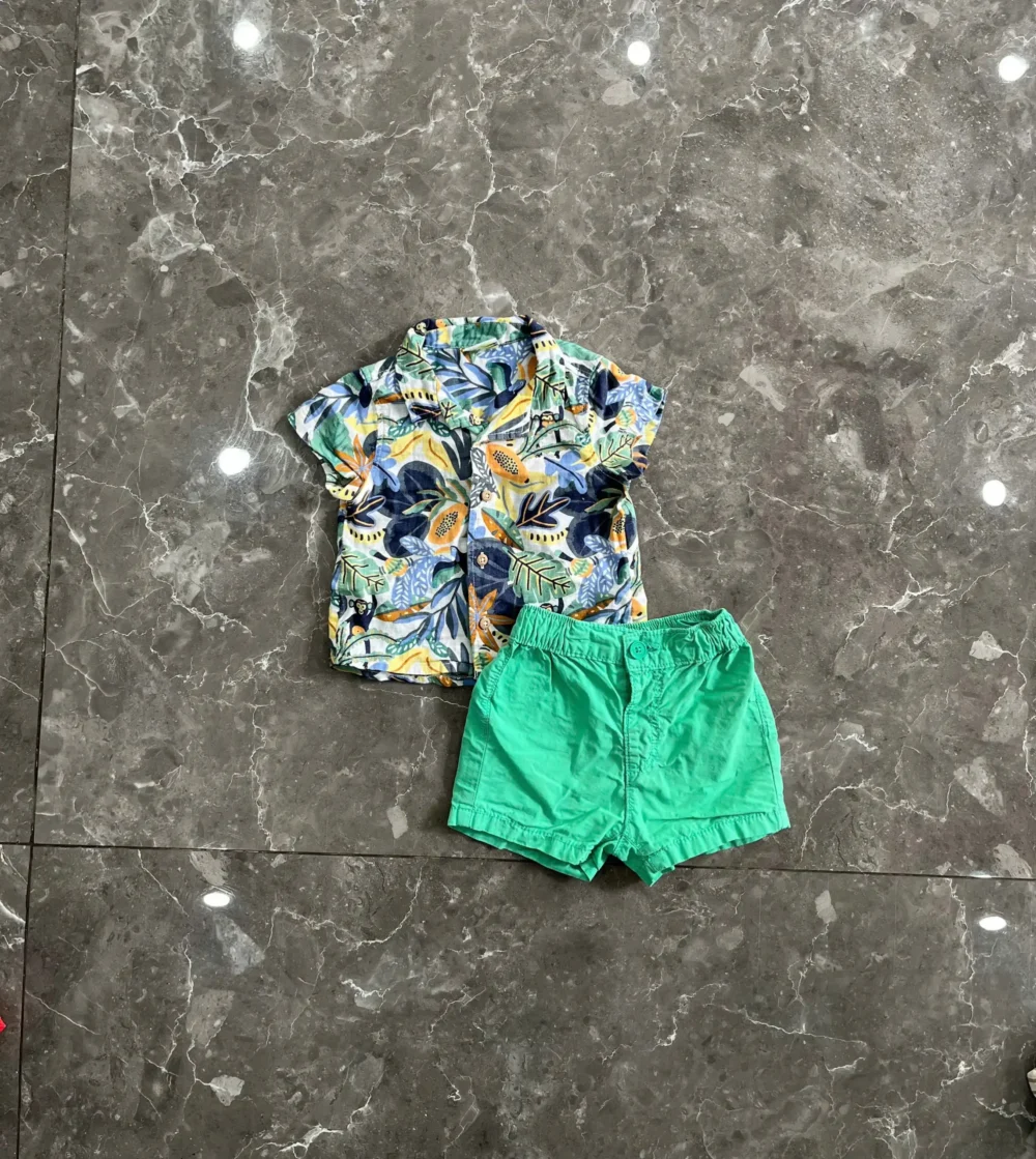 Set bộ đồ hoa mùa hè Áo sơ mi và quần đùi bé trai Tape à l'Oeil (3 đến 6 tháng) - Ảnh 9
