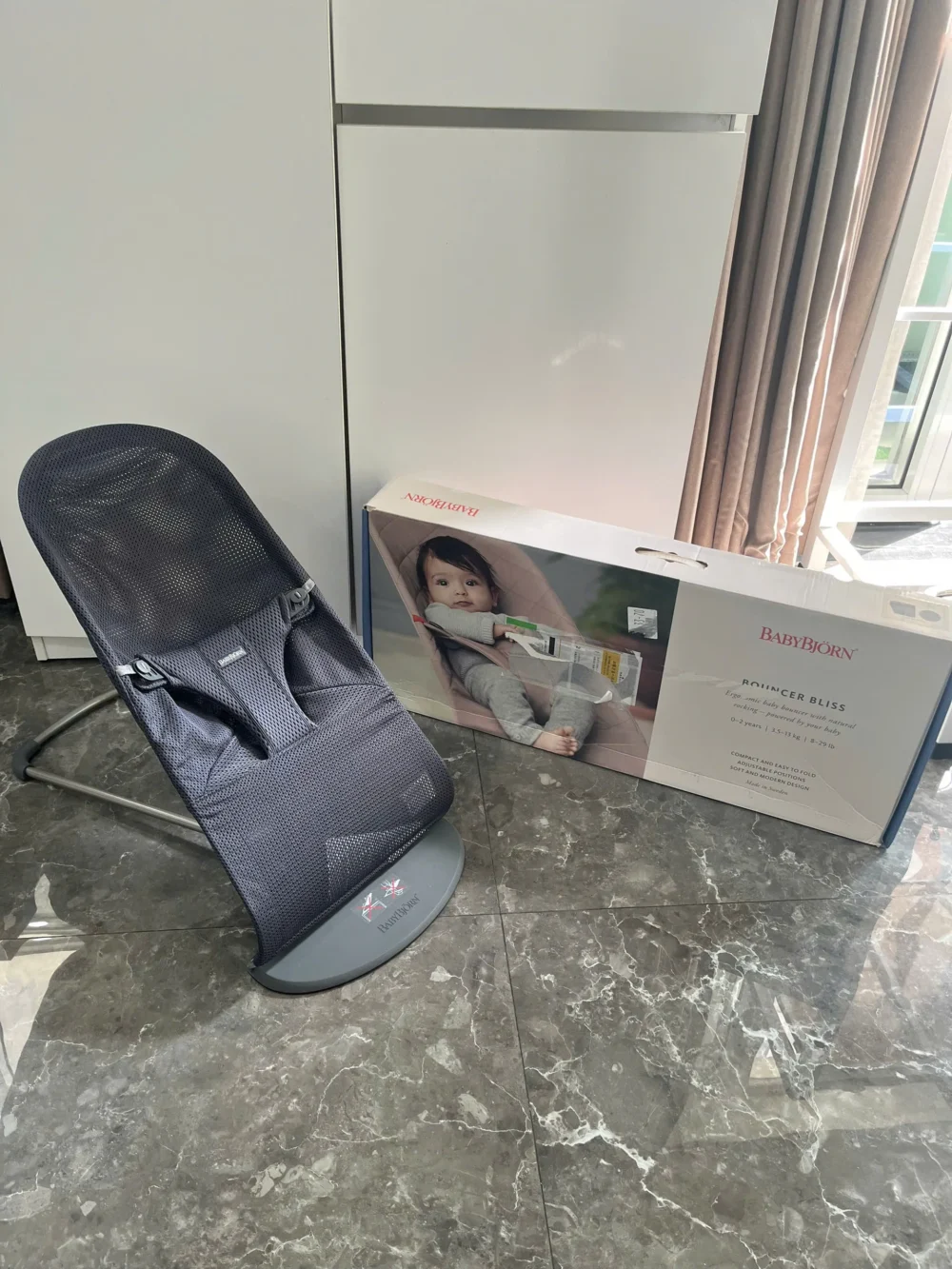 Ghế rung Baby Bjorn vải air mesh màu xám đen đậm (còn box) 0-18 M tối đa 13kg - Ảnh 11