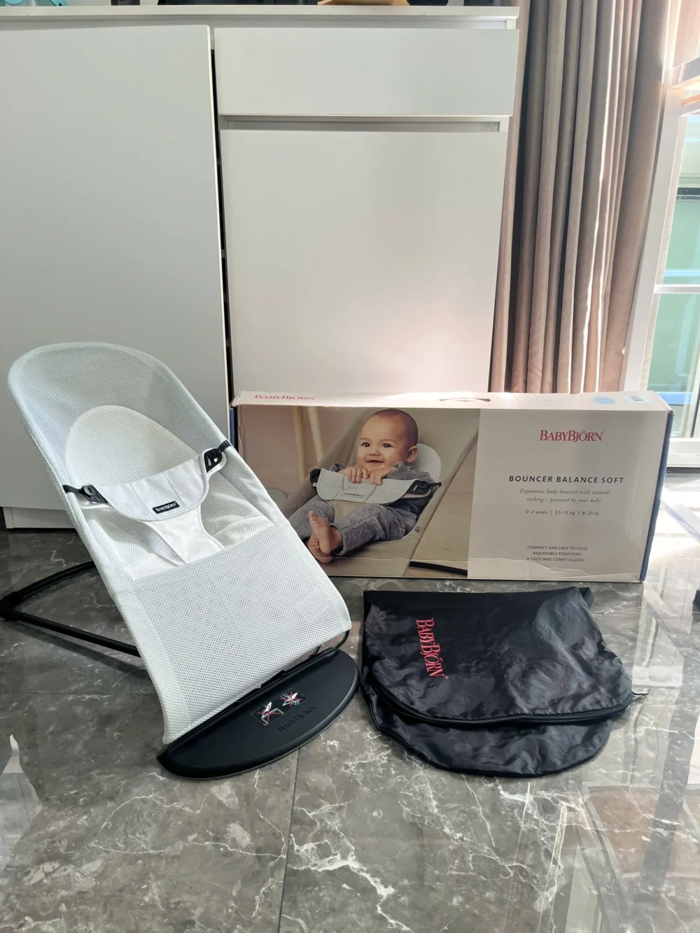 Ghế rung Baby Bjorn vải air mesh màu xám trắng (còn box & dustbag) 0-18M tối đa 13kg - Ảnh 10