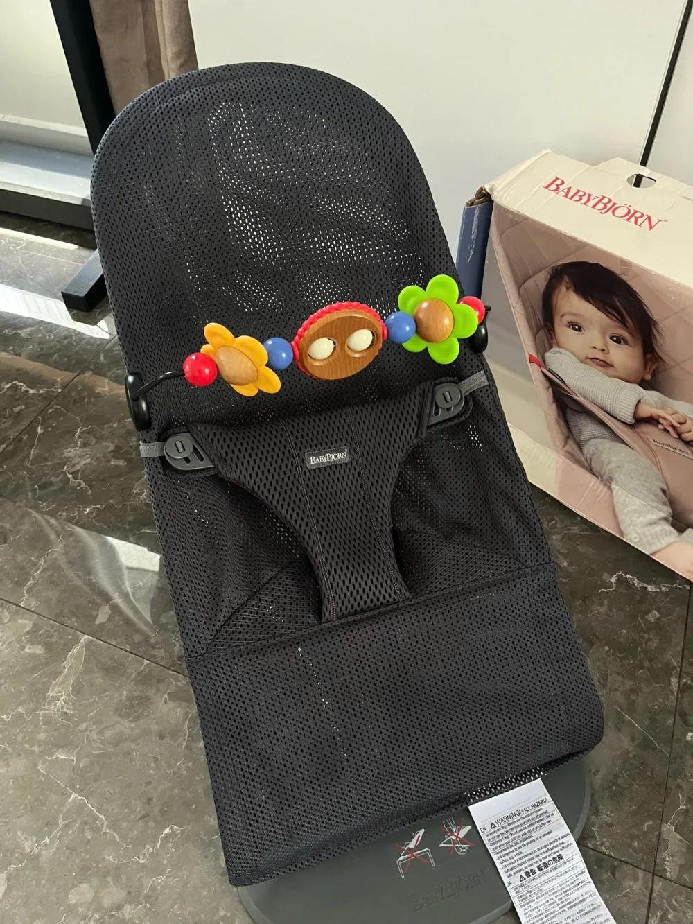 Ghế rung Baby Bjorn vải air mesh màu đen xám & thanh đồ chơi hãng (còn box) 0-18M tối đa 13kg - Ảnh 6
