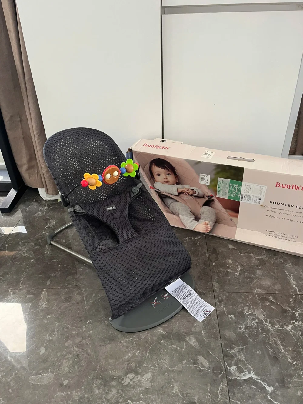 Ghế rung Baby Bjorn vải air mesh màu đen xám & thanh đồ chơi hãng (còn box) 0-18M tối đa 13kg - Ảnh 7