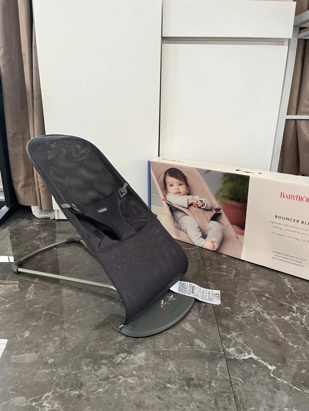 Ghế rung Baby Bjorn vải air mesh màu đen xám (còn box) 0-18M tối đa 13kg - Ảnh 3