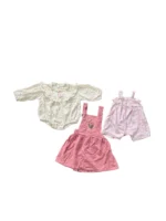 Set 3 món đồ bé gái vintage màu hồng mix brand (size 66)
