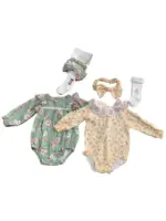 Set 2 bộ bodysuit dài tay hoa nhí vintage Chikpea Organic (size 6-9m)