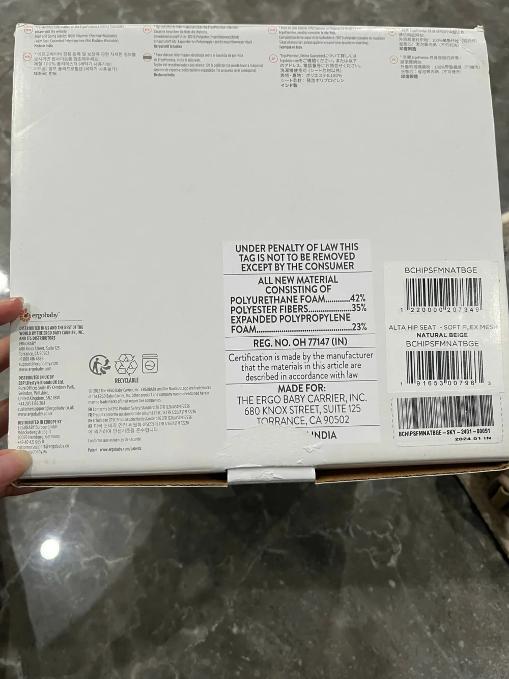 Địu Ergo baby Alta Hip Seat màu kem (kèm box) - Ảnh 21