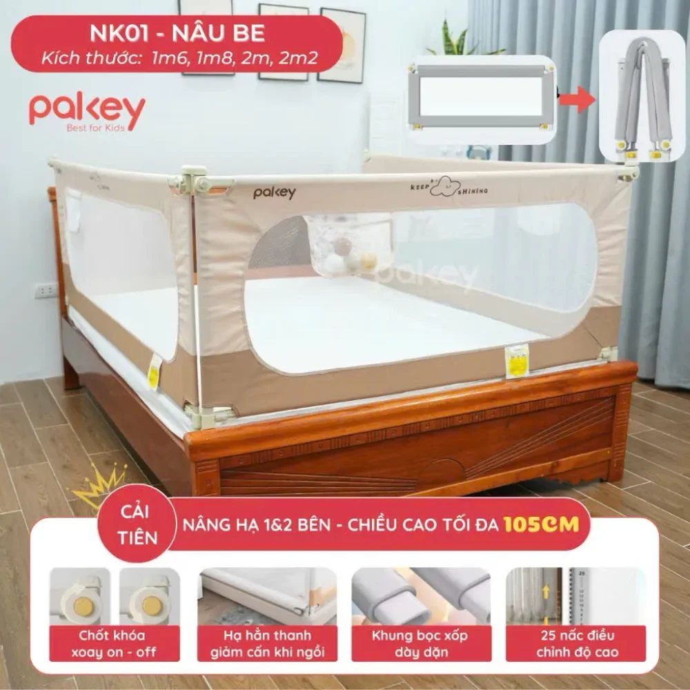 Thanh chắn giường Pakey Premium gấp gọn, tháo lắp tiện lợi KT 1m6x2m (tổng 3 mặt) - Ảnh 20