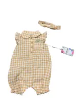 Set bộ body đùi Bearpaw họa tiết caro kèm nơ màu cam (size: 3/6m)