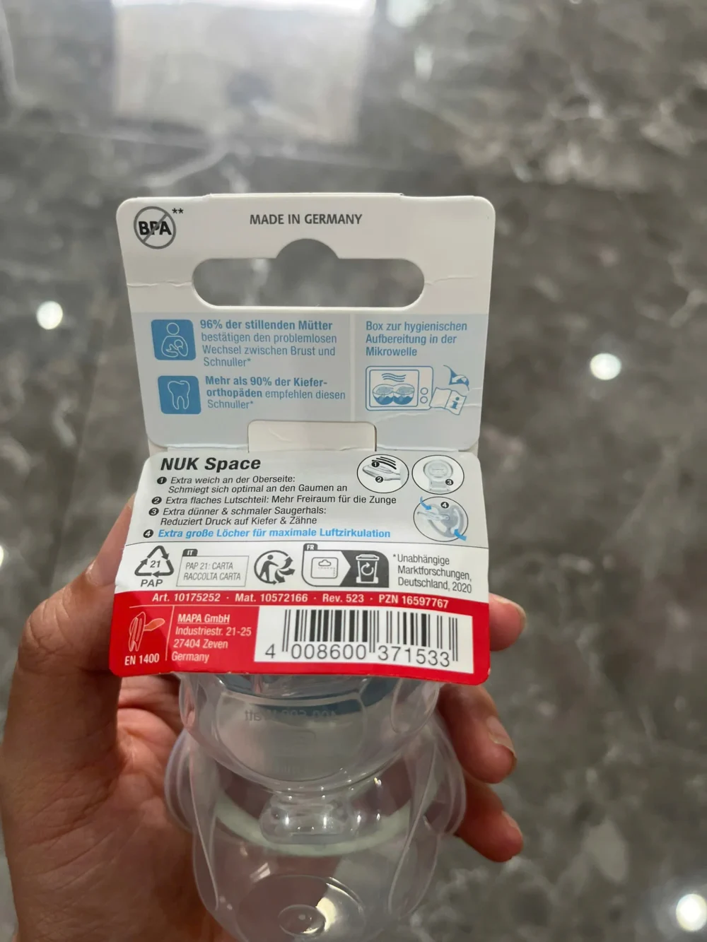 Set 2 ti giả Nuk Space night màu xanh/bạc hà, 2 chiếc kèm hộp đựng ( full box) NuK - Ảnh 4