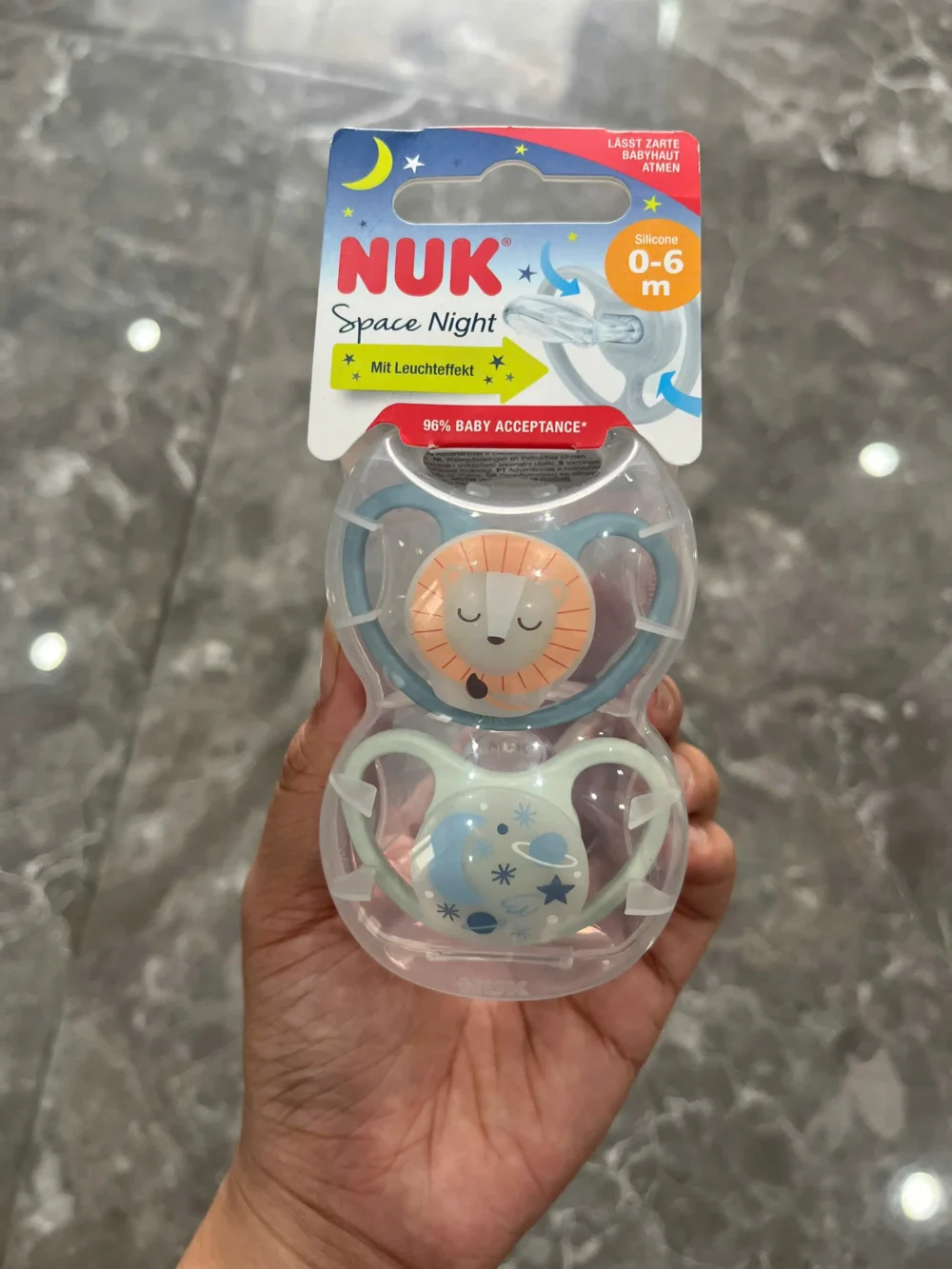 Set 2 ti giả Nuk Space night màu xanh/bạc hà, 2 chiếc kèm hộp đựng ( full box) NuK - Ảnh 5