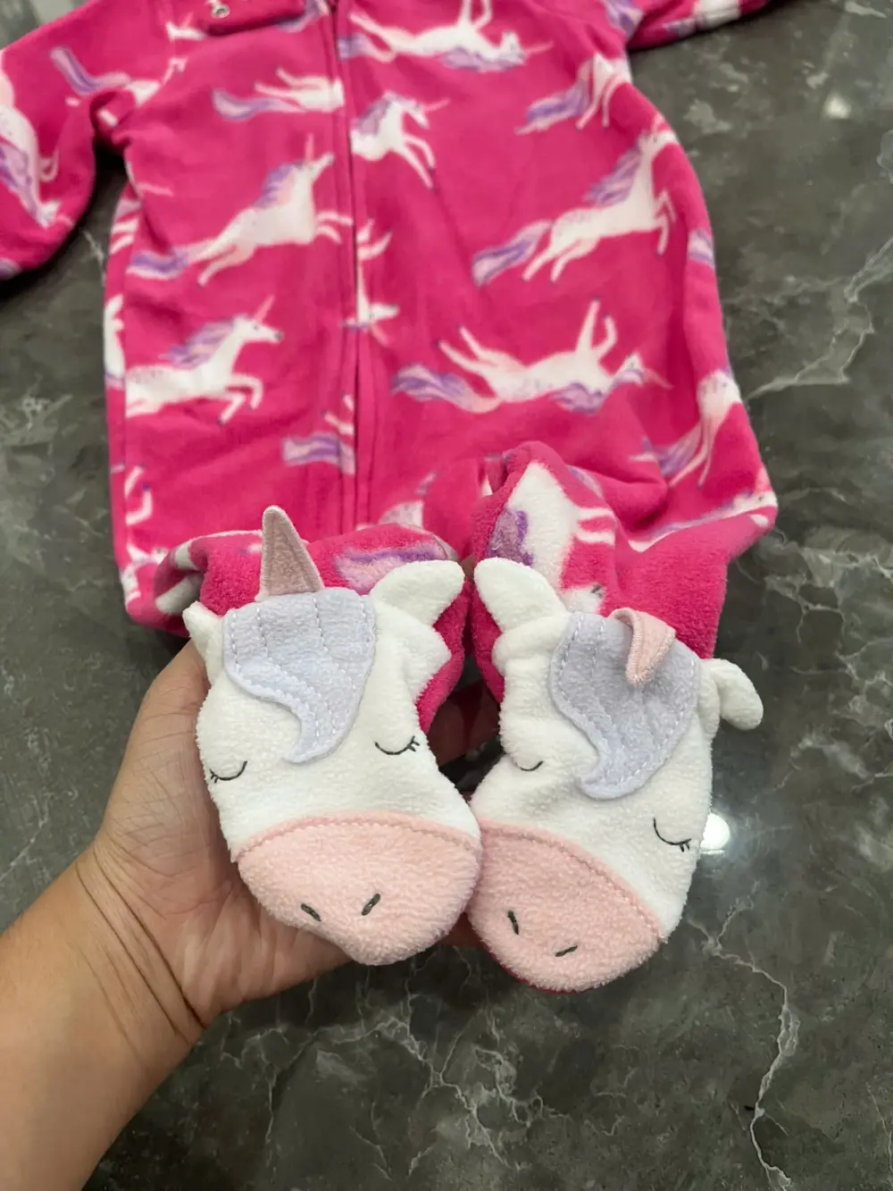 Set 2 bộ sleepsuit nỉ bông Carter’s màu hồng, xanh (size: 6m) - Ảnh 9