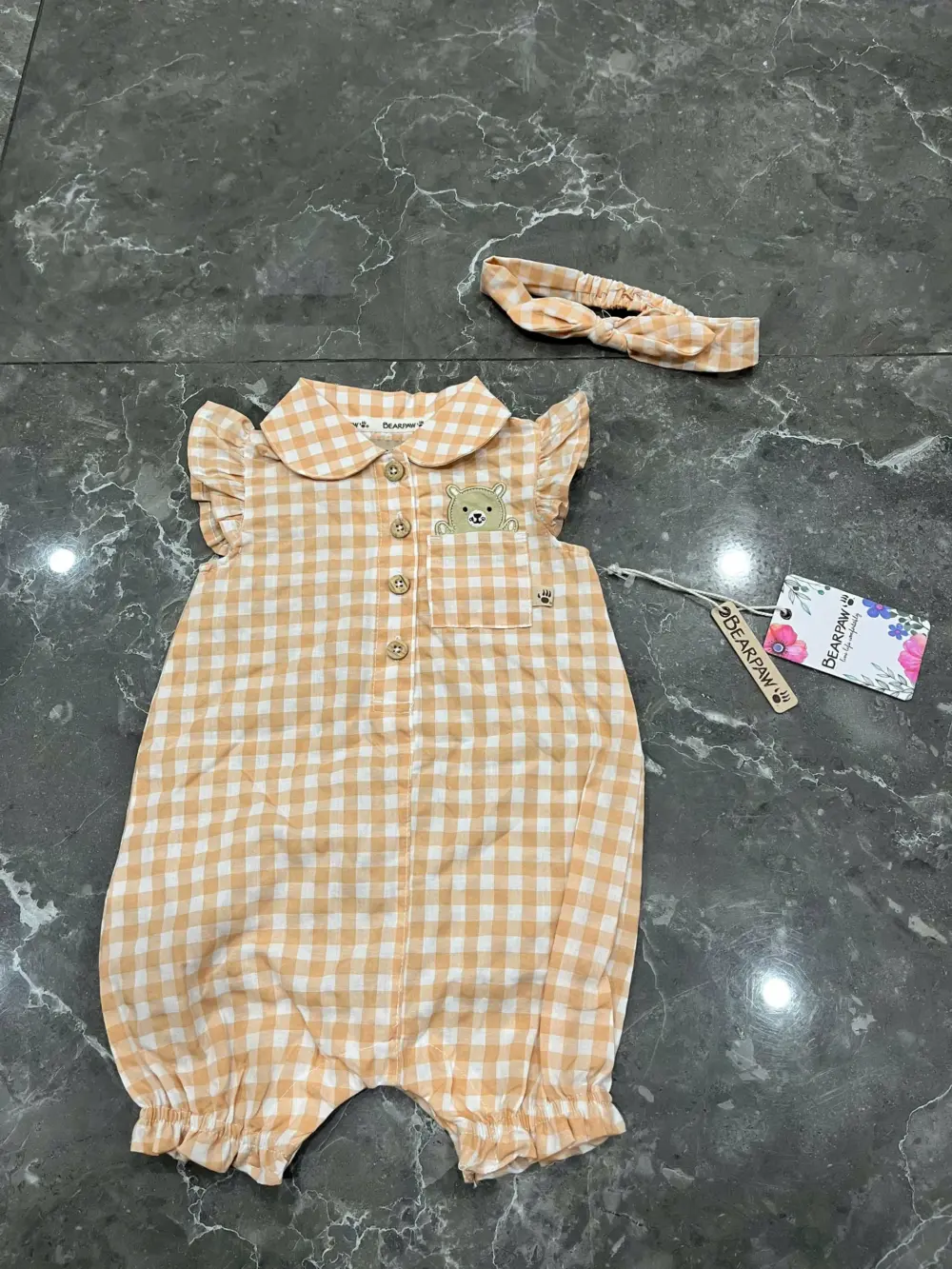 Set bộ body đùi Bearpaw họa tiết caro kèm nơ màu cam (size: 3/6m) - Ảnh 4