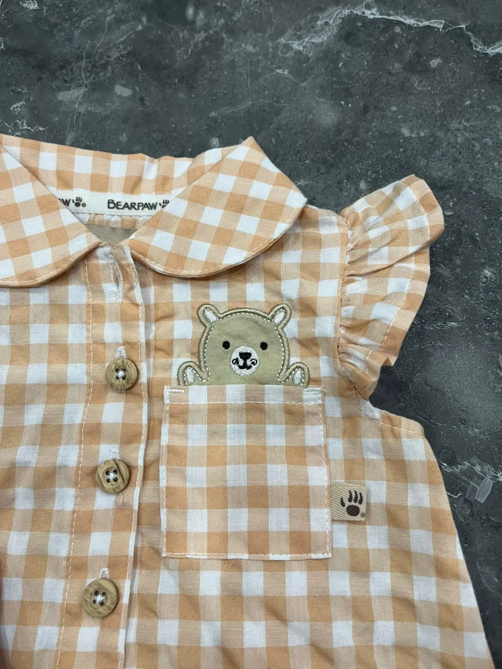 Set bộ body đùi Bearpaw họa tiết caro kèm nơ màu cam (size: 3/6m) - Ảnh 6