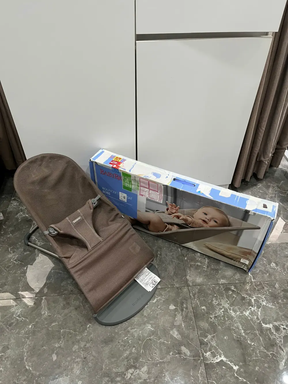 Ghế rung Baby Bjorn vải air mesh nâu choco (còn box) 3,2kg - 13kg 0-18M - Ảnh 7