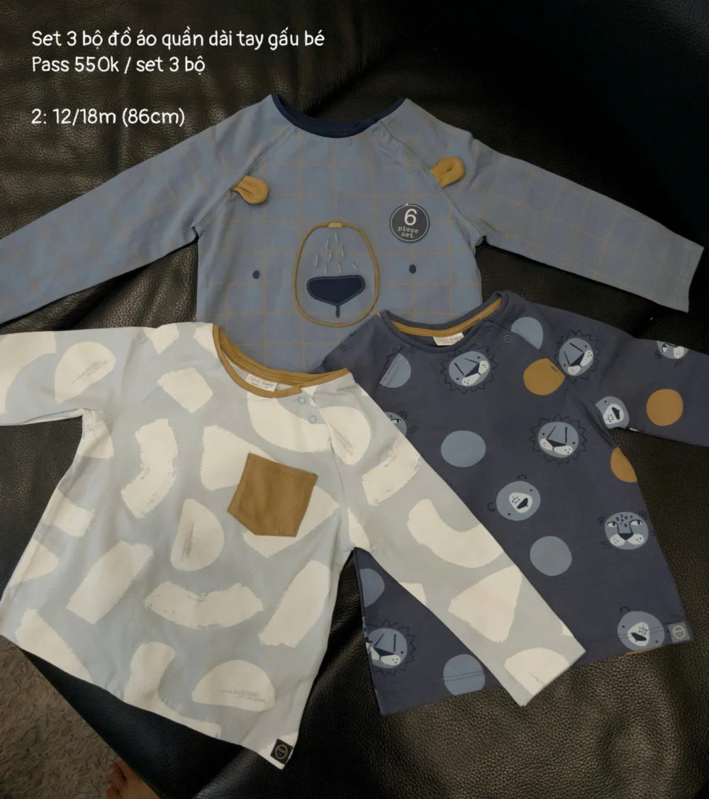 Set 3 bộ quần áo dài tay Next baby họa tiết con gấu ( size 12/18m ) - Ảnh 1