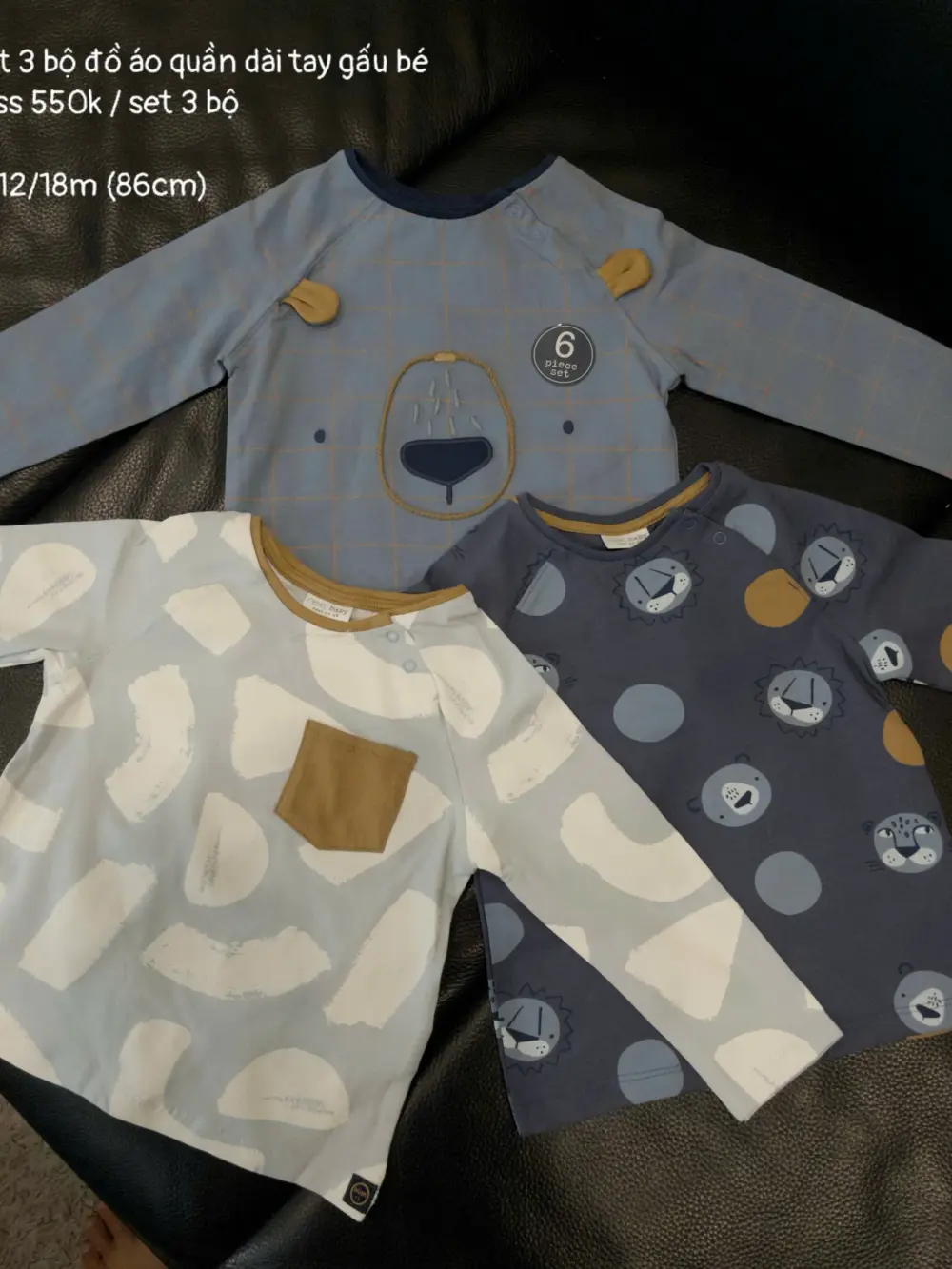 Set 3 bộ quần áo dài tay Next baby họa tiết con gấu ( size 12/18m )