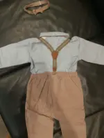 Set bộ sơ mi bodysuit dài tay nhung tăm đai yếm Next baby (blue/brown) kèm nơ ( size 1.5/2y) - Ảnh 7