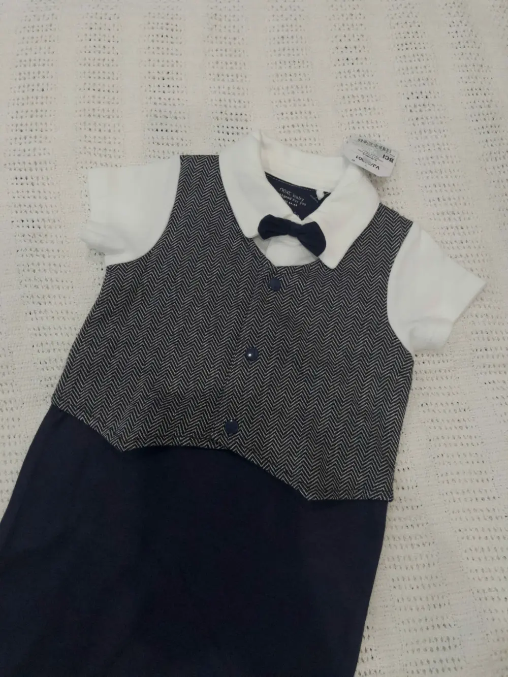 Set Body đùi gile kèm nơ Next baby (xanh Navy) kèm nơ (size 6/9m) - Ảnh 2