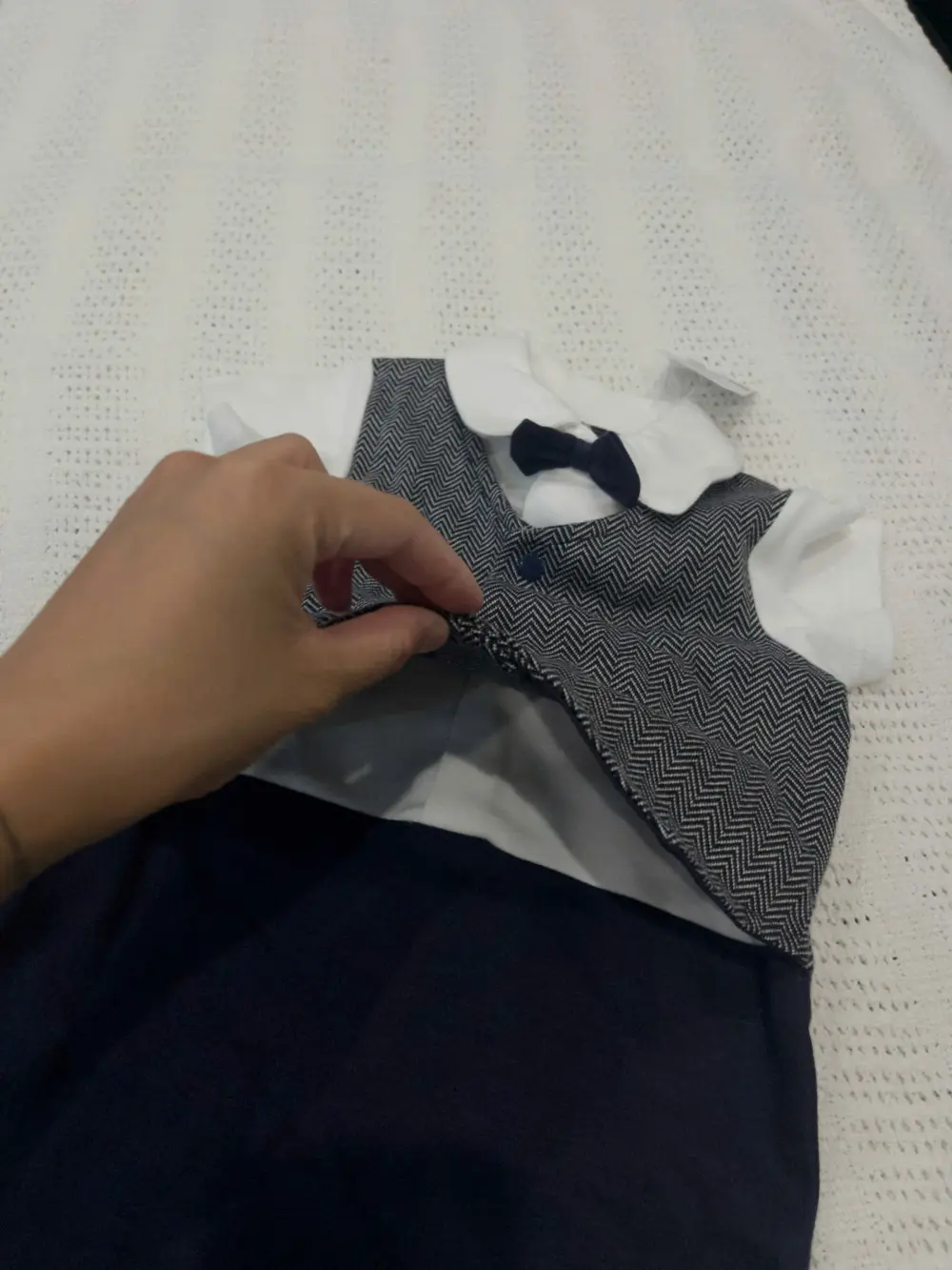 Set Body đùi gile kèm nơ Next baby (xanh Navy) kèm nơ (size 6/9m) - Ảnh 3