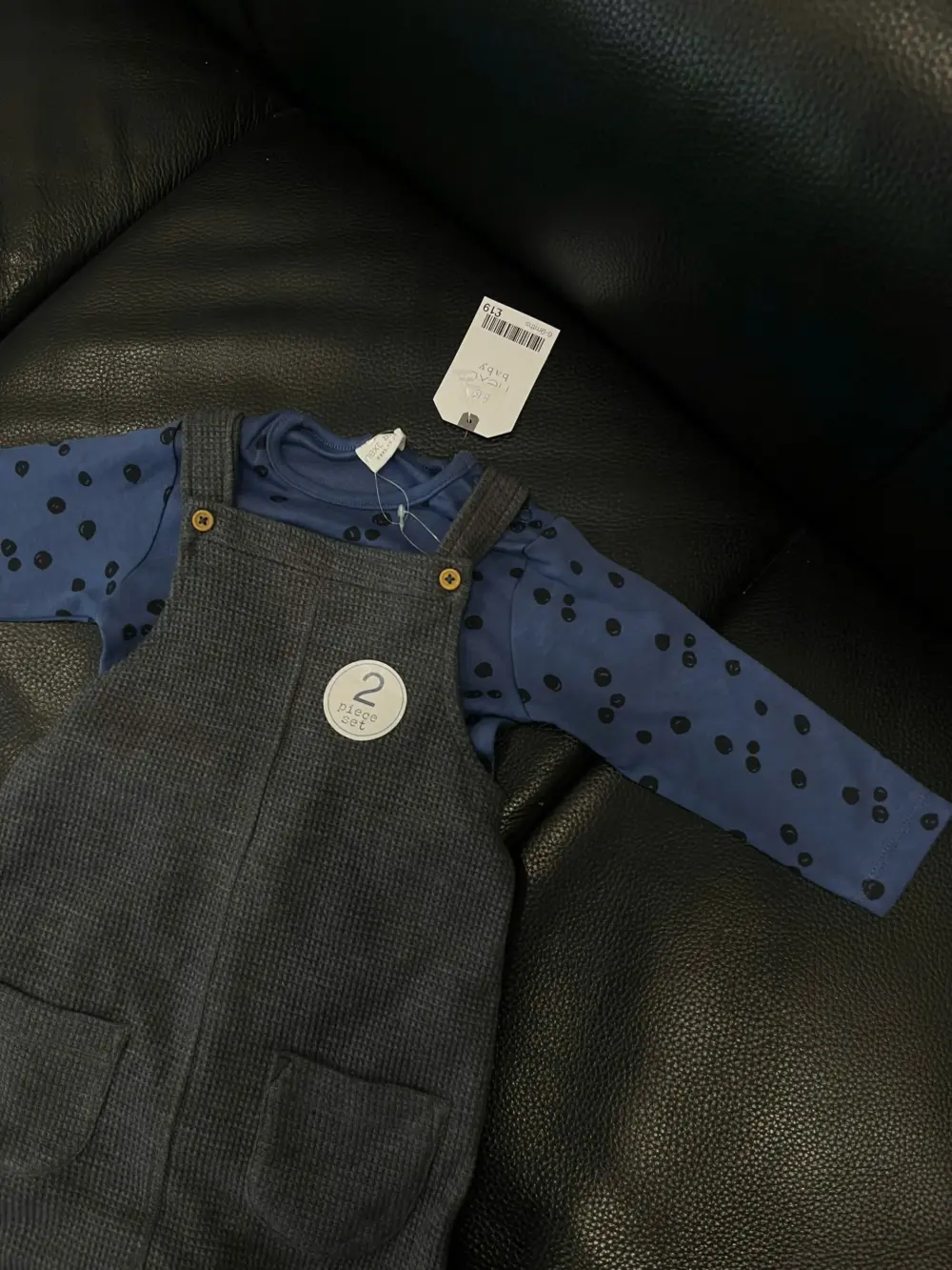 Set yếm dài tay áo thun cotton chấm bi Next baby màu xanh, xám (size 6/9m, 1.5/2y) - Ảnh 2