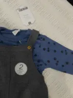 Set yếm dài tay áo thun cotton chấm bi Next baby màu xanh, xám (size 6/9m, 1.5/2y) - Ảnh 4