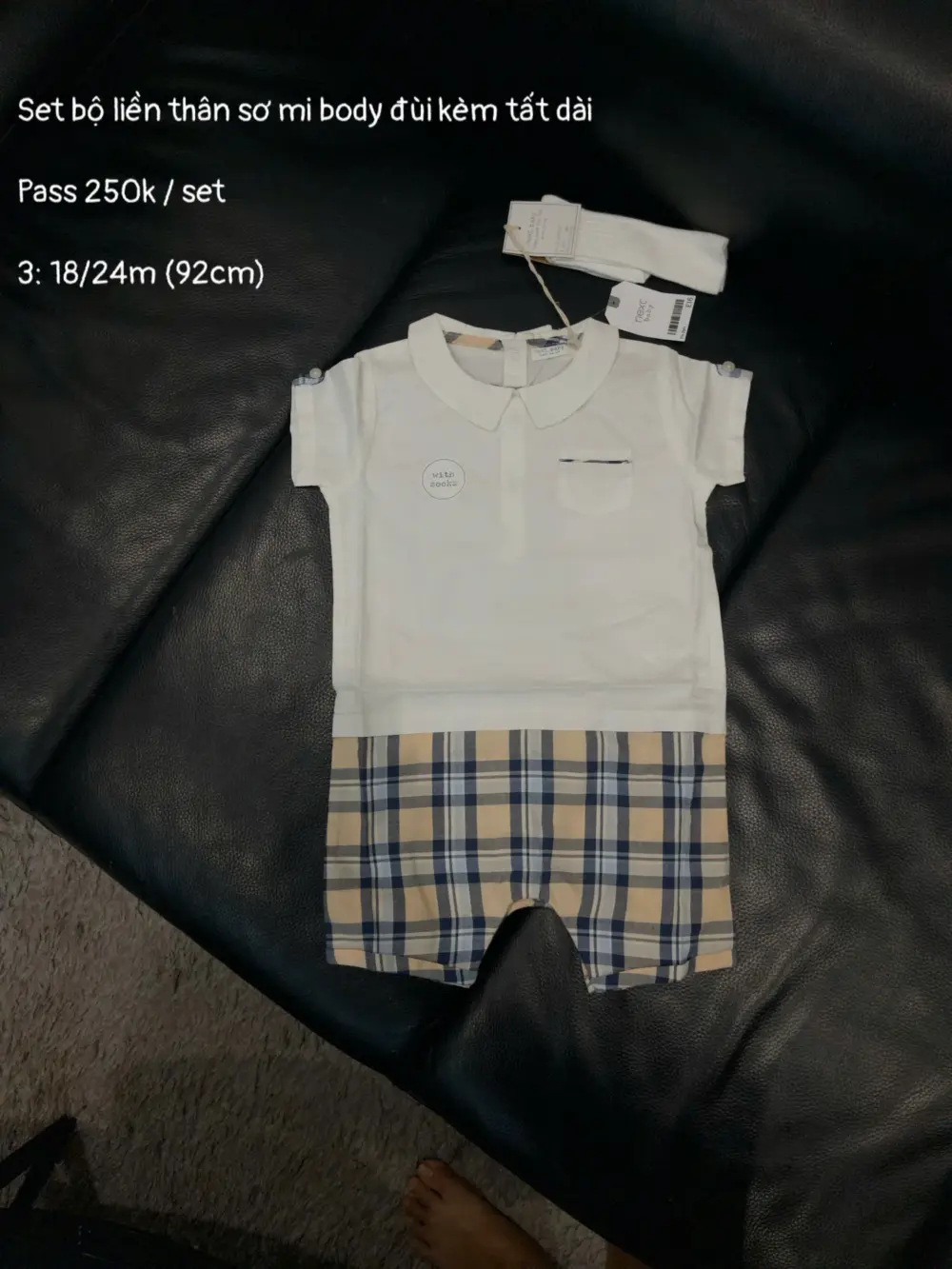 Set bộ liền thân sơ mi body đùi Next baby kèm tất (size 1.5/2y) - Ảnh 1