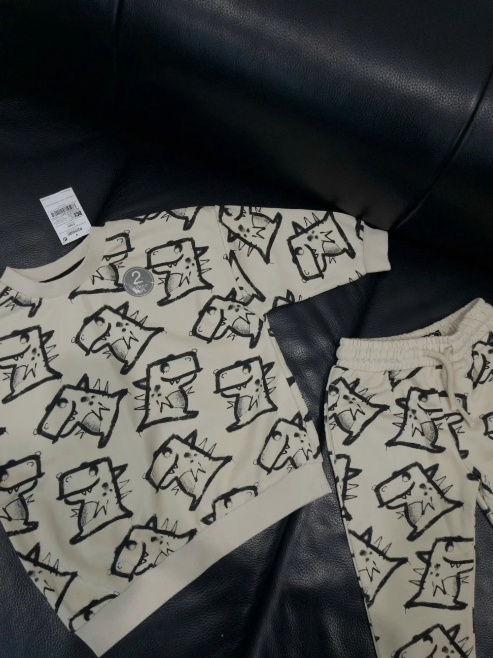 Set bộ đồ nỉ ấm dài tay Next baby hoạ tiết khủng long màu trắng be (size 2/3y, 5/6y, 6/7y) - Ảnh 3