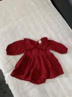 Váy cổ bèo H&M vải muslin màu đỏ đô (size: 4/6m) - Ảnh 2