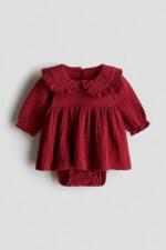 Váy cổ bèo H&M vải muslin màu đỏ đô (size: 4/6m) - Ảnh 6