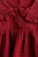 Váy cổ bèo H&M vải muslin màu đỏ đô (size: 4/6m) - Ảnh 8